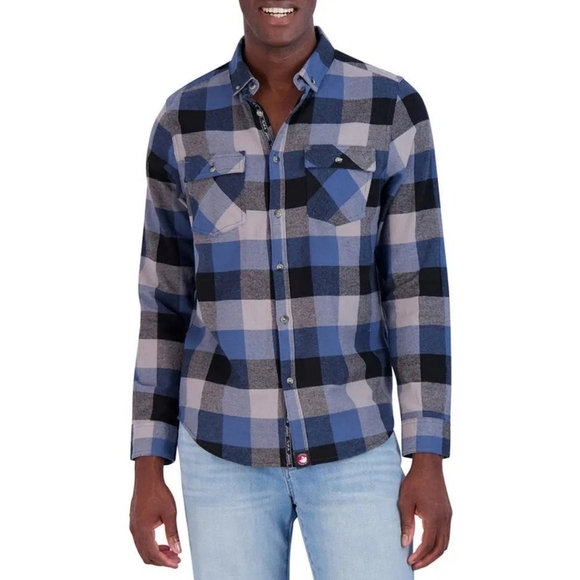 Canada Weather Gear Men's Flannel Button-Down Chambray Lined Collar Blue/Black L - Picture 1 of 9